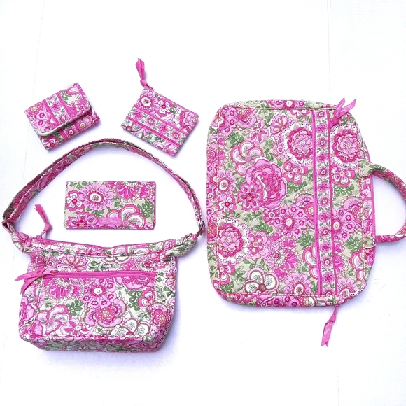 Vera Bradley Handbags - Vera Bradley 5pc Petal Pink & Green Bag Set